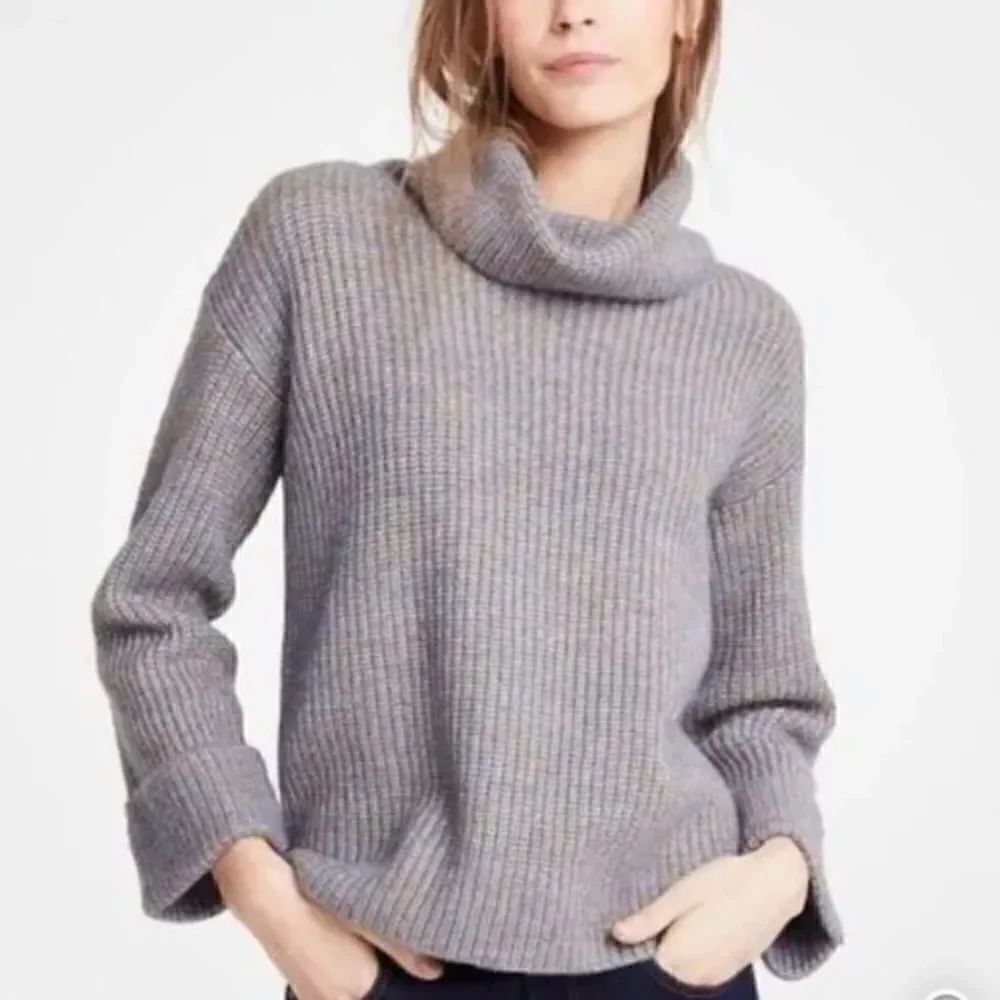 Ann Taylor Brown Blue Marled Knit Chunky Turtleneck Pullover Sweater